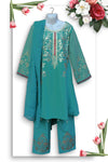 3 PCs Embroidered Cotton Pret Frock - Green Basil - 1099