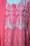 3 PCs Embroidered Cotton Pret Frock - Ruby Pink - 1101